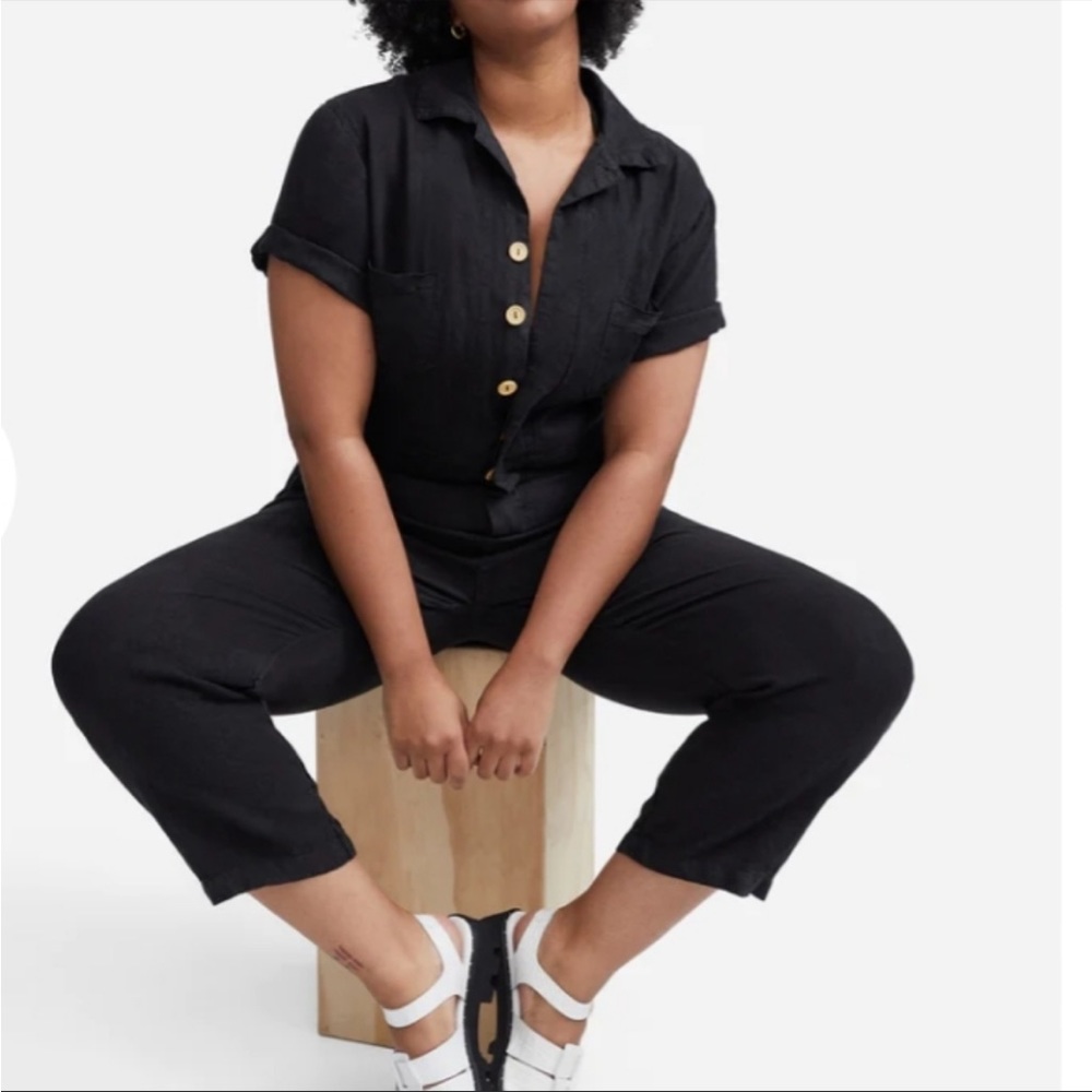 Mate The Label Linen Short Sleeve Black Jumpsuit